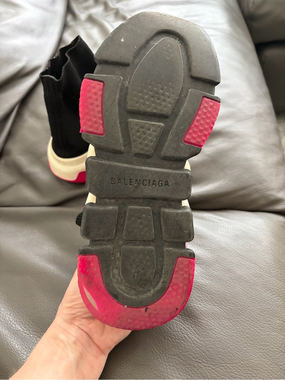 Balenciaga Black Sock Runner Sneakers with White Sole and Pink Accent - Picture 6 of 7